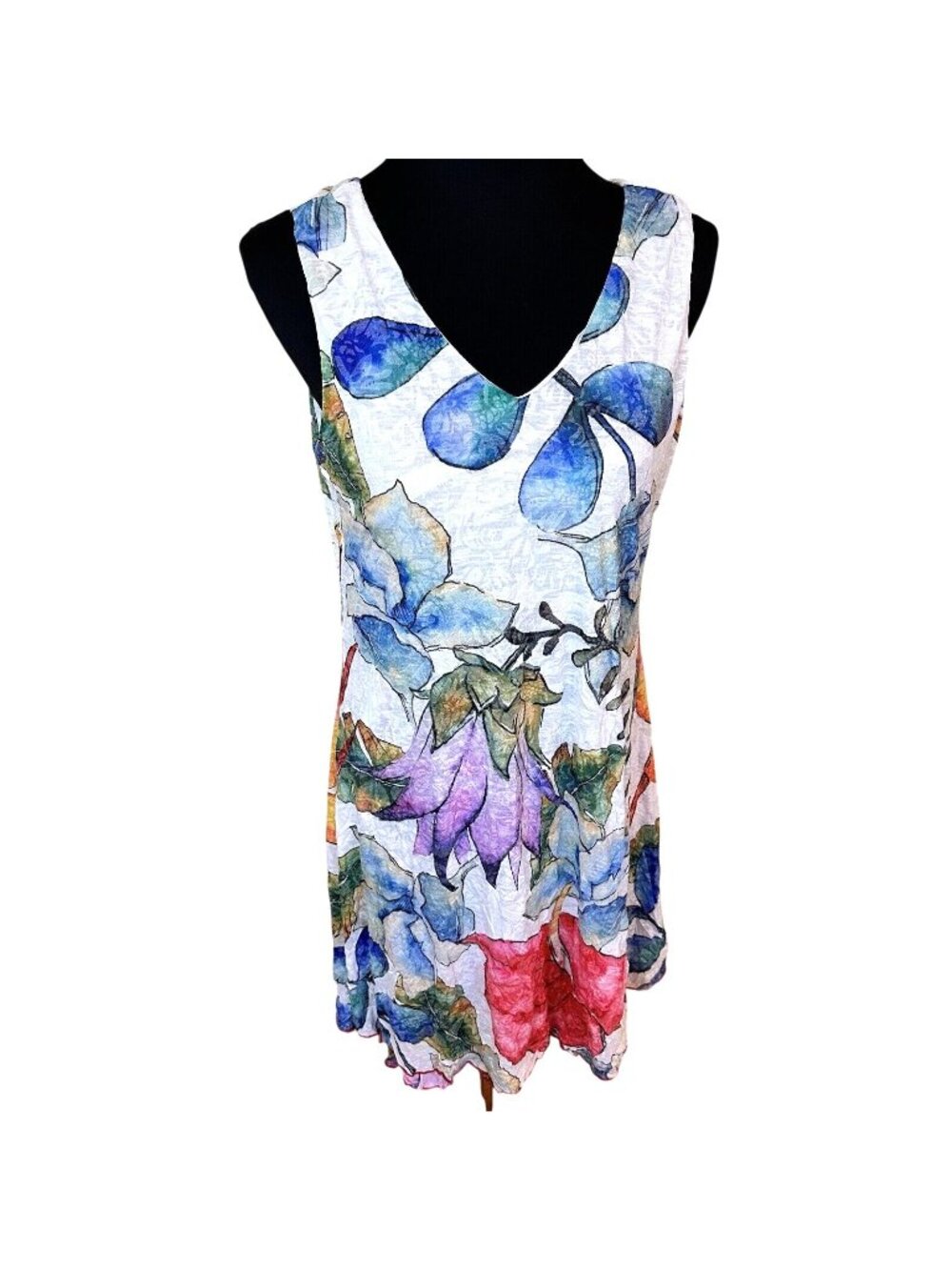 Womens White Floral Dress Knee Length Gauzy Sleeveless Large Newport by Carine
